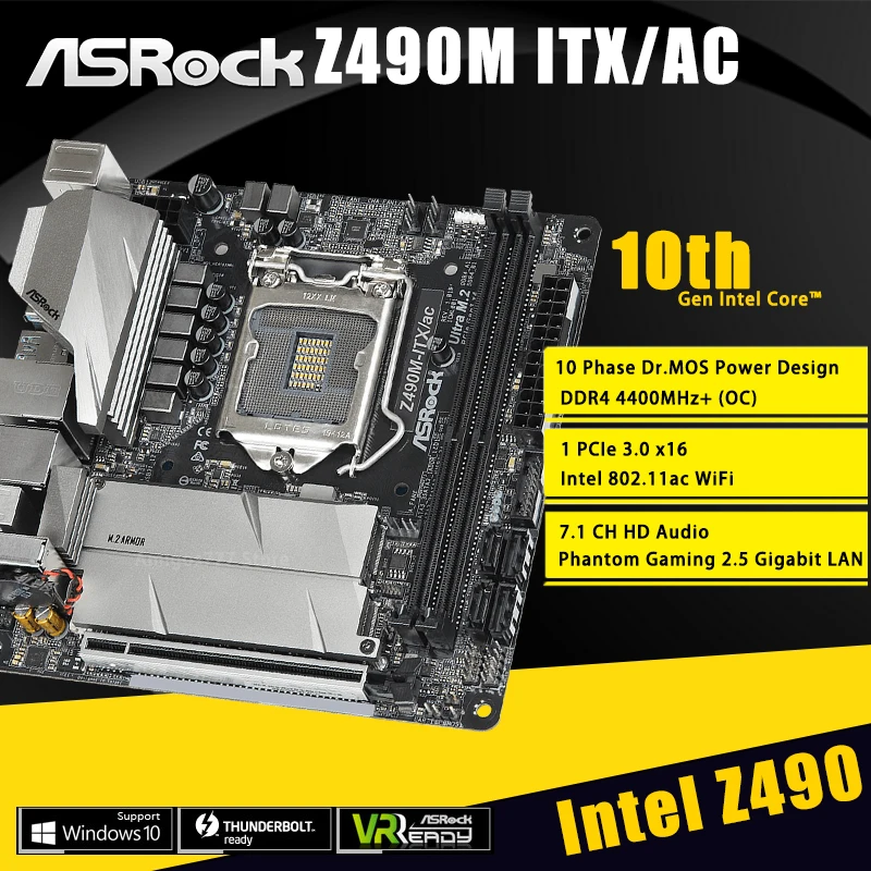 Kaufen ASRock Z490M-ITX/ac ITX Intel Z490 10th Generation Core/Pentium/Celeron DDR4 M.2 SATA III USB 3,1 64GB LGA 1200 Motherboar NEUE