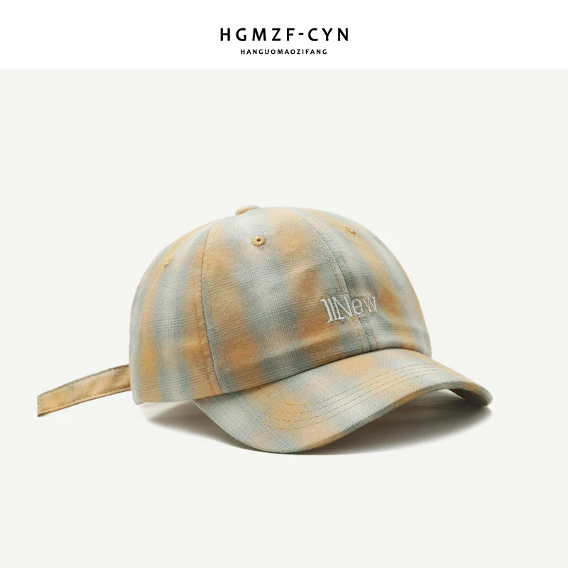 Бейсболки в клетку из хлопчатобумажной ткани с вышитым лозунгом | Аксессуары для