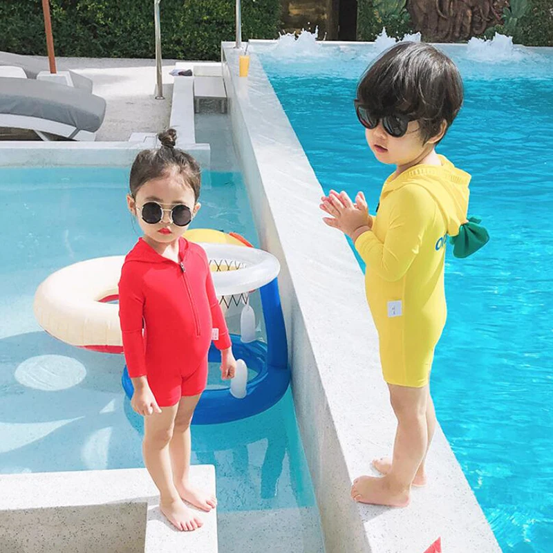 Купальный костюм для мальчиков и девочек цельный купальный с длинными рукавами