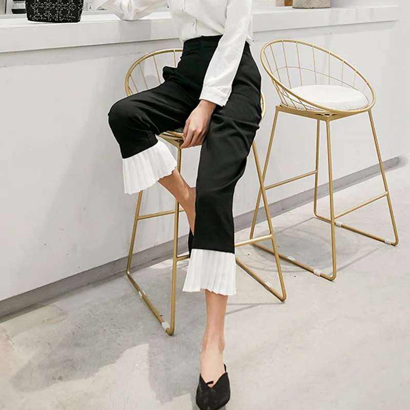 

Limiguyue Summer Patchwork High Wiast Flare Bottoms Ruffles Office Lady Pants Fashion Vintage Clothes Wide Leg Women Pants K910