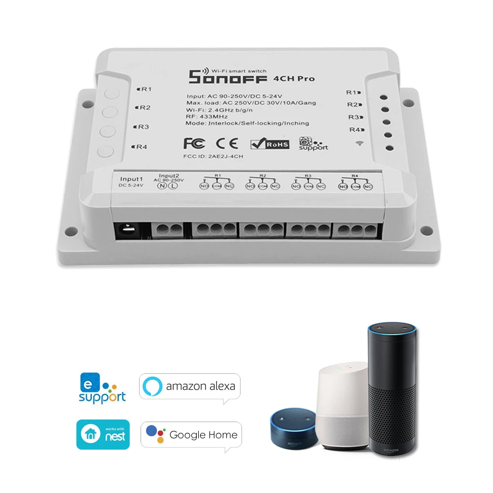 Itead Sonoff 4CH Pro R2 4 канала беспроводной пульт дистанционного управления Wifi умный переключатель режимов инчинг Блокировка WiFi умный переключатель Alexa Google