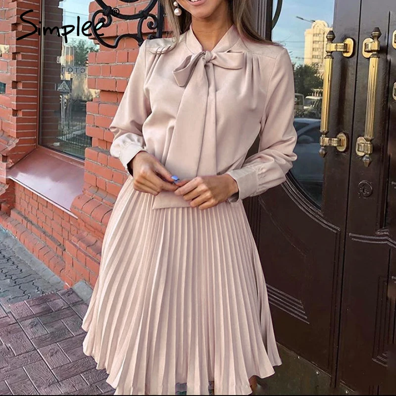 Женское винтажное однотонное платье Simplee розовое элегантное офисное с длинным