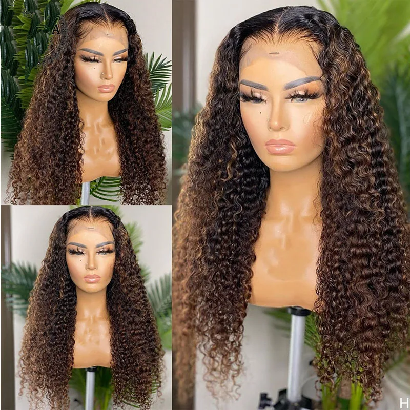 

Brazilian 100% Human Wigs Highlight Kinky Curly 13x4/6 Lace Part Wig For Black Women With Baby Hair U part Daily Wigs Glueless