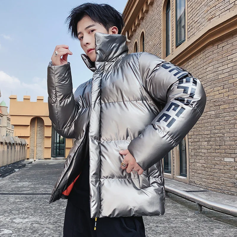 Новая зимняя куртка мужская повседневная с воротником-стойкой Глянцевая Толстая