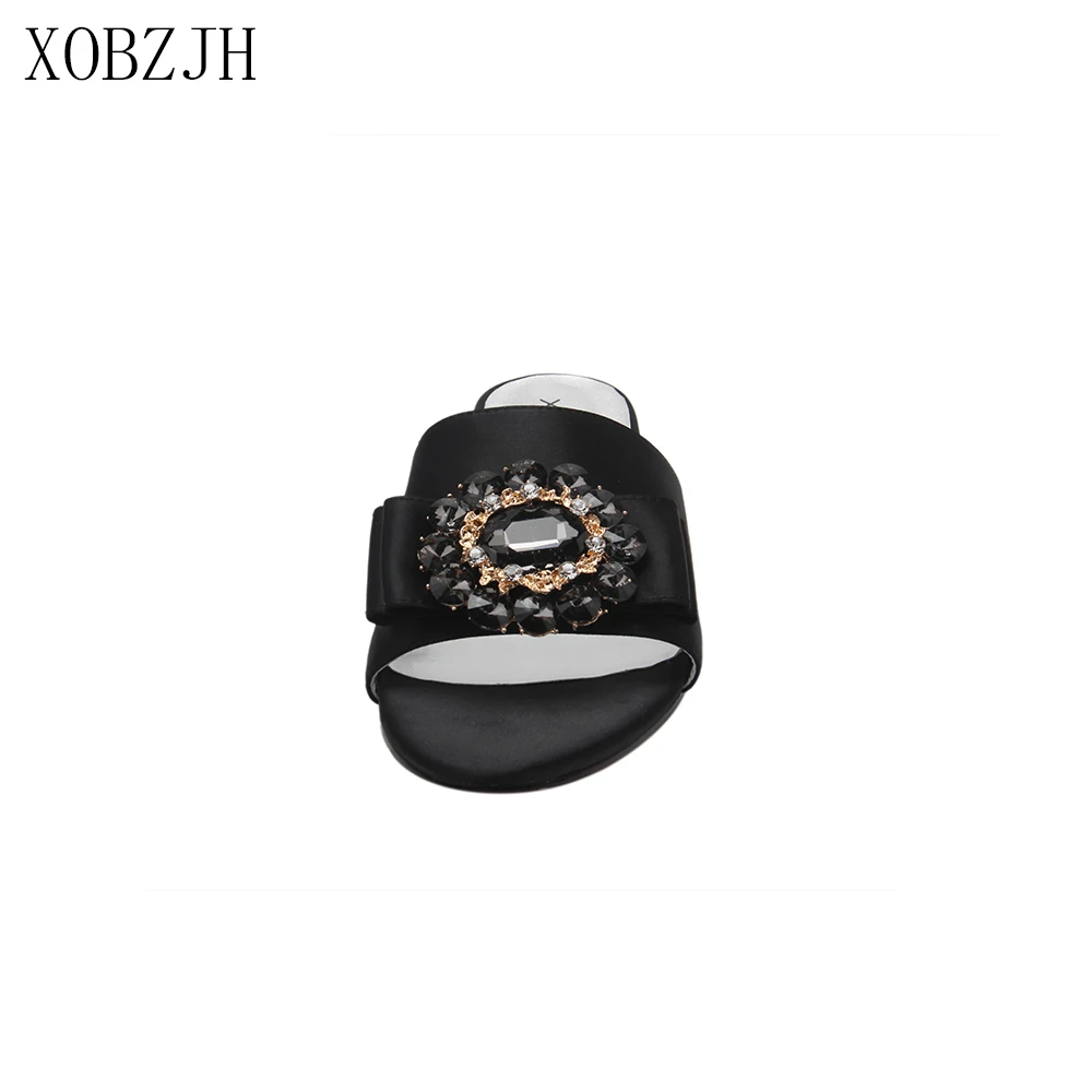 Женские летние сандалии на плоской подошве черные шлепанцы со стразами Размер 11