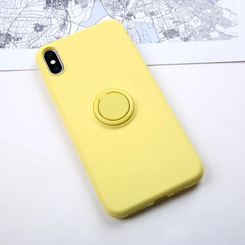 Yellow Мягкий силиконовый чехол, чехол для iPhone 7, 8, 6, 6S Plus, X, XS, S, 11 Pro, Max, XR, подставка для телефона, кольцо-держатель, противоударный защитный чехол для iPhone7 On - Цвет: Yellow
