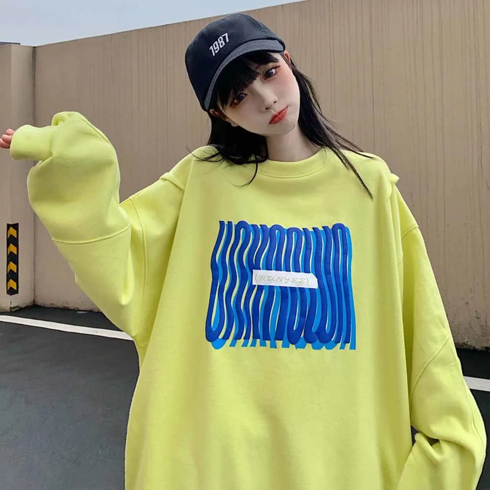 

2021 New Spring Autumn Women Oversized Hoodies Harajuku Letter Print Drawstring Sweatshirt BF Unisex Vintage Pullover