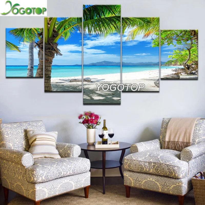 

diy Diamond Painting puzzle 5D Full Drill Mosaic Diamant Embroidery Home Decor 5 Pieces Maldives Islands palm tree ocean ML1184