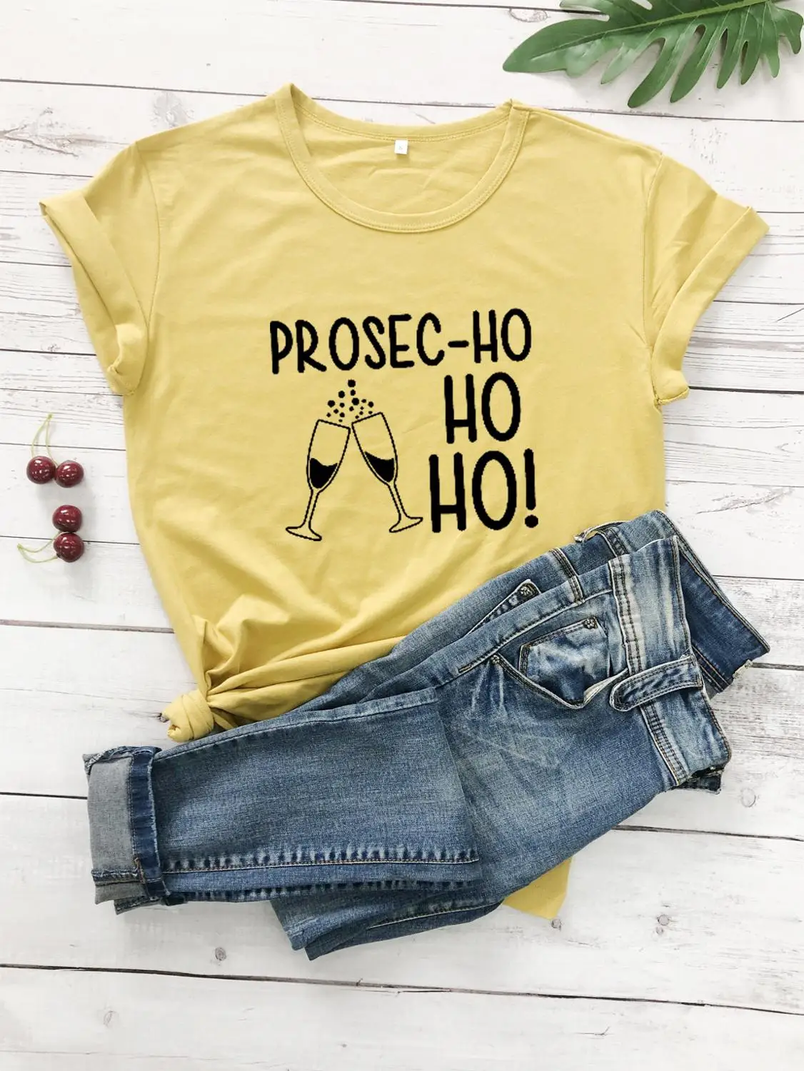 Mustard - black txt Prosec-Ho футболка Праздничная Женская забавная Рождественская футболка Prosecco милый Графический kawaii подарок слоган Чистый хлопок гранж футболки tumblr Топ - Цвет: Mustard - black txt