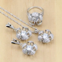 natural silver 925 bridal jewelry white zircon jewelry sets for women wedding earringspendantringnecklace set