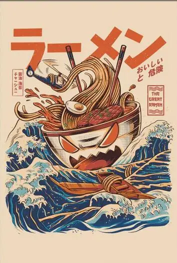 Плакат Большой рамен в канагаве современное искусство Шелковый принт домашний