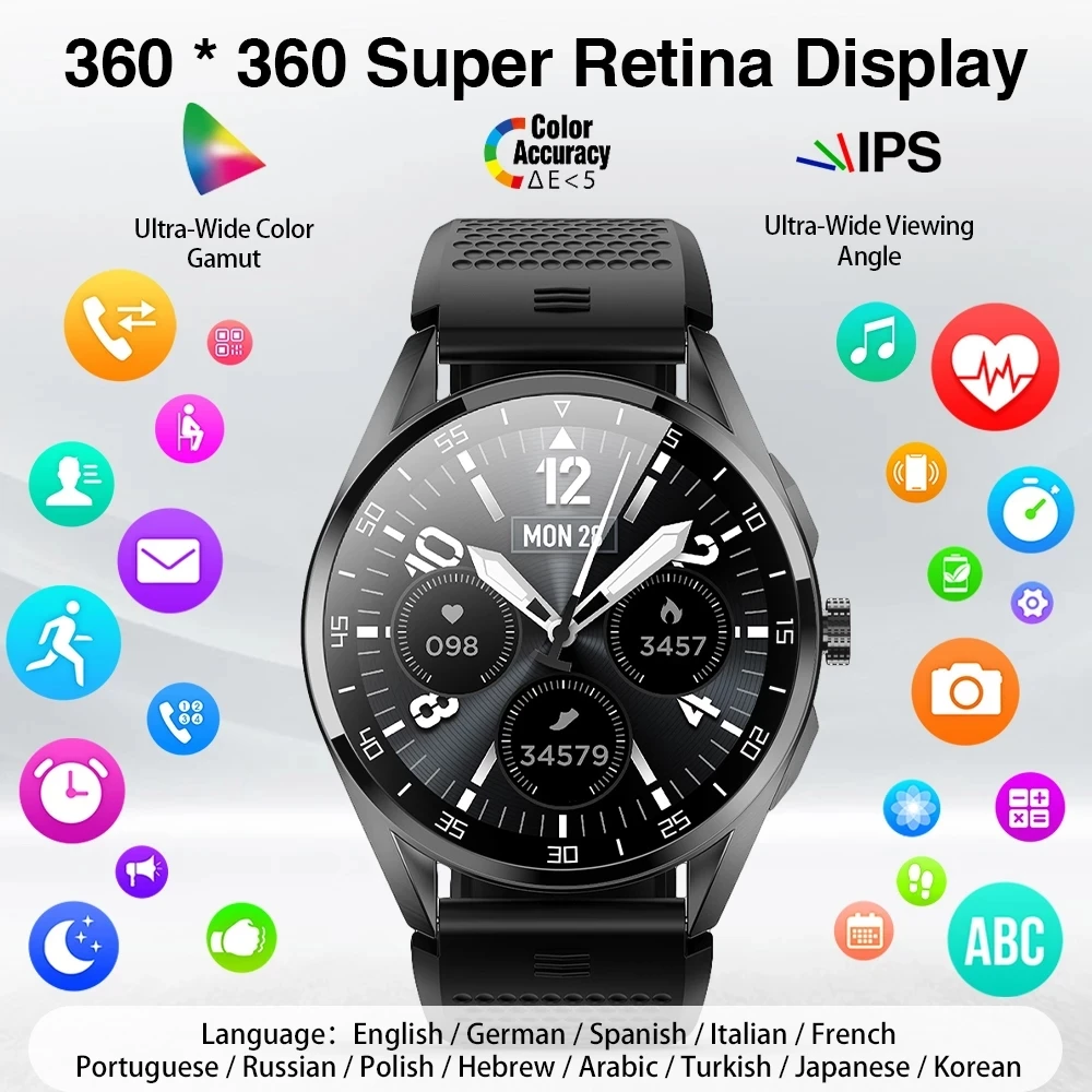 

24 часа пульсометр 360*360 HD IPS экран Bluetooth звонок Смарт-часы ip68 спортивный фитнес-трекер с длинной батареей