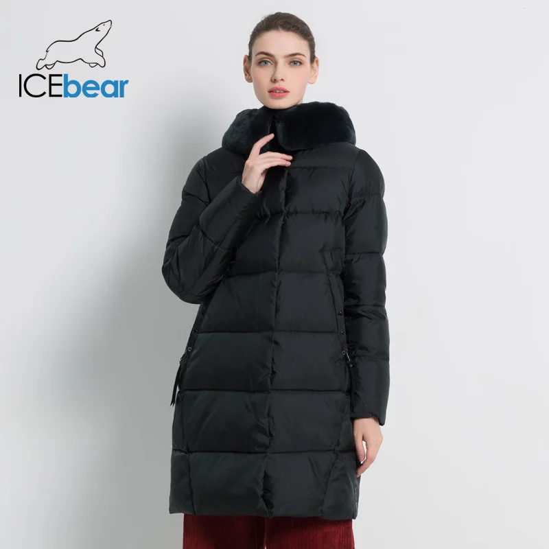 ICEbear 2019 Новая зимняя женская куртка со смъемном меховом ворот из натурального