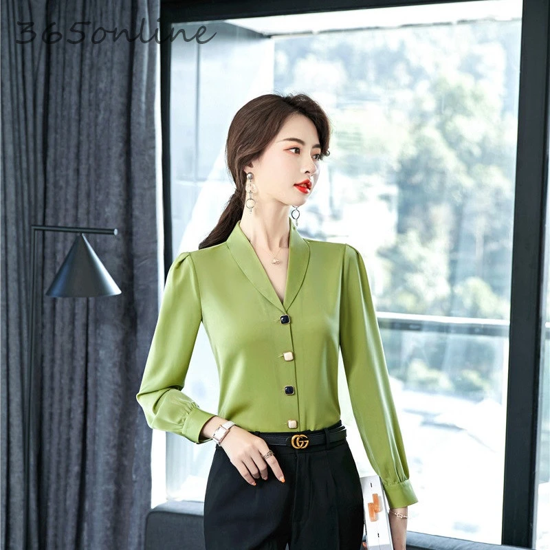 Блузка женская с длинным рукавом и V образным вырезом|Рубашки| |