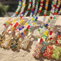 high quality shiny crystal bear charm beaded necklace for women rainbow clear glass bead handmade summer boho jewelry wholesale