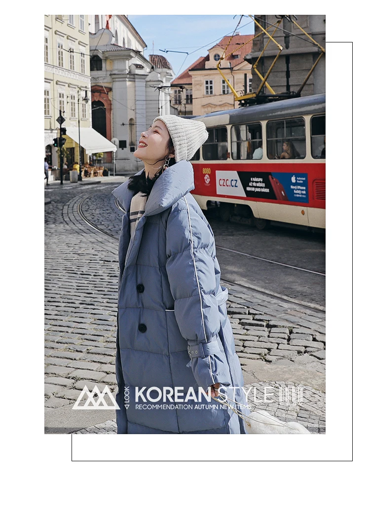 Hong Kong Style Thick Long Lace-up Cotton Coat Women's Winter Style Students Cotton-padded Jacket down Feather Cotton-padde