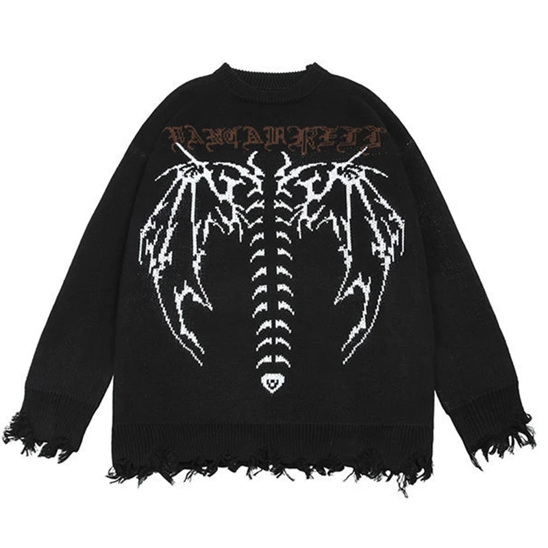 Winter High Street Oversized Vintage Gothic Style Printed Knitted Sweater Men Hip Hop Harajuku Casual Loose Pullovers Unisex