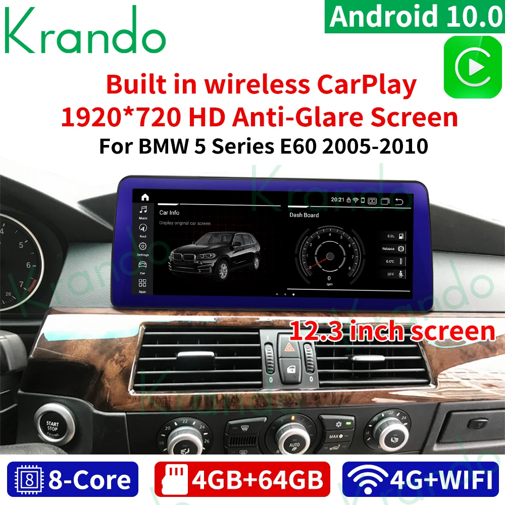 Автомобильный мультимедийный планшет Krando Android 10 0 12 3 дюйма для BMW 5 серии E60 2005 2012