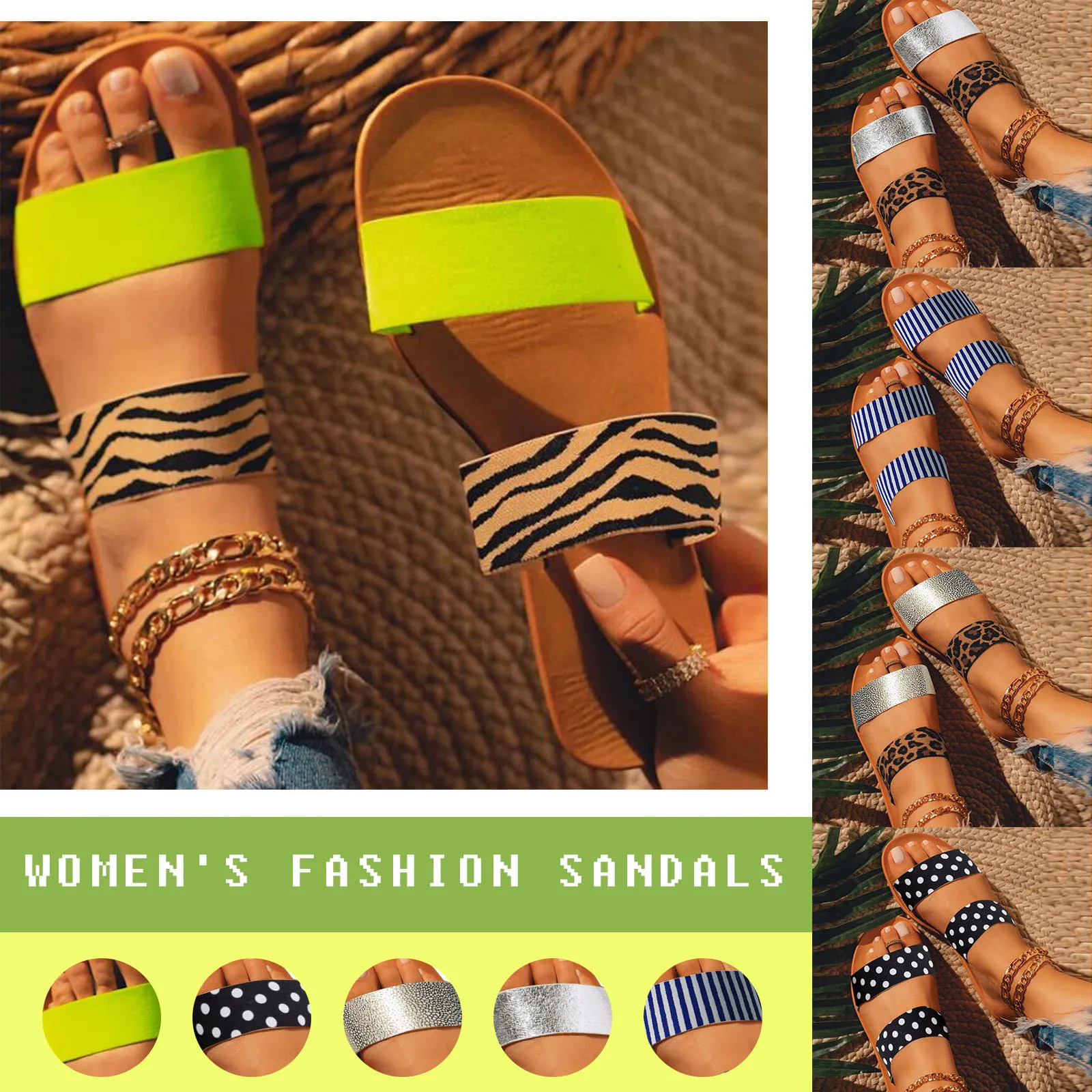 

SAGACE women shoes Women Fashion Color Blocking Polka Dot Printed Flat Sandals Slippers 2021Summer Open Toe Breathable Flip Flop