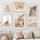 Одуванчик Лев зебра жираф луга дикие животные настенная живопись холст постеры и принты Декор для гостиной в скандинавском стиле