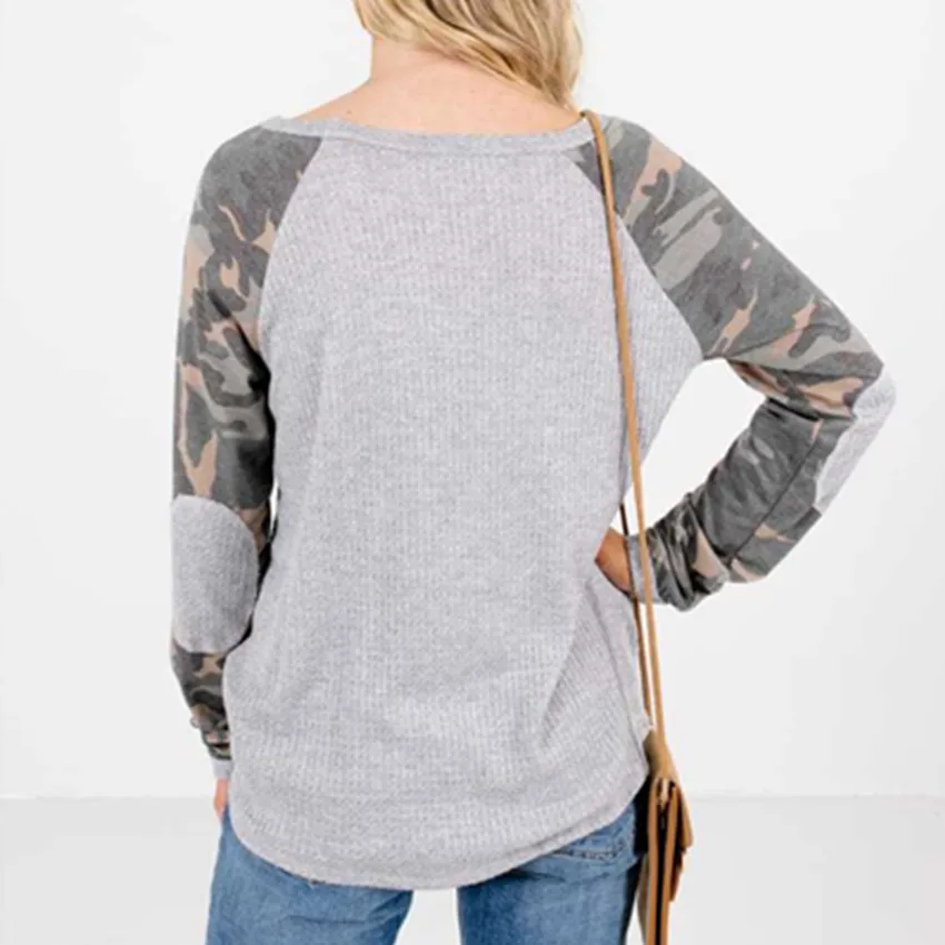 Модные новые футболки для женщин с камуфляжным принтом длинным рукавом