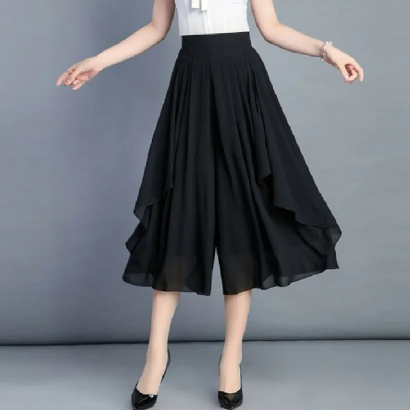 

Chiffon Slimming Half-Length Skirt Pants Thin Summer Cropped Wide-Leg Pants Large Size Elastic Waist Loose Casual
