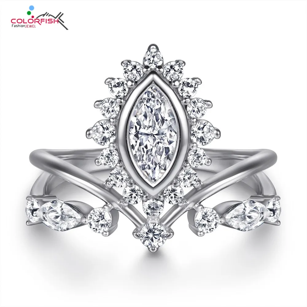 

COLORFISH подлинное 925 пробы серебряные браслеты-манжеты Форма Корона дизайн кольца для Для женщин сверкающий фианит Обручение ювелирные издел...