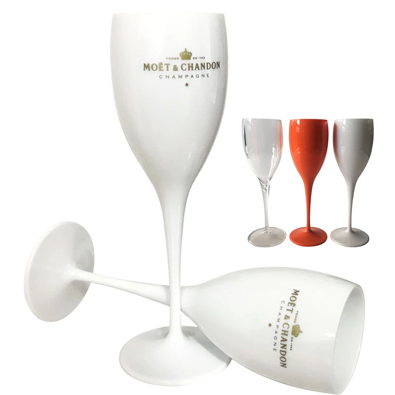 Copas de vino de plástico aptas para lavavajillas, acrílico blanco transparentes de copas de champán, 2 Copas