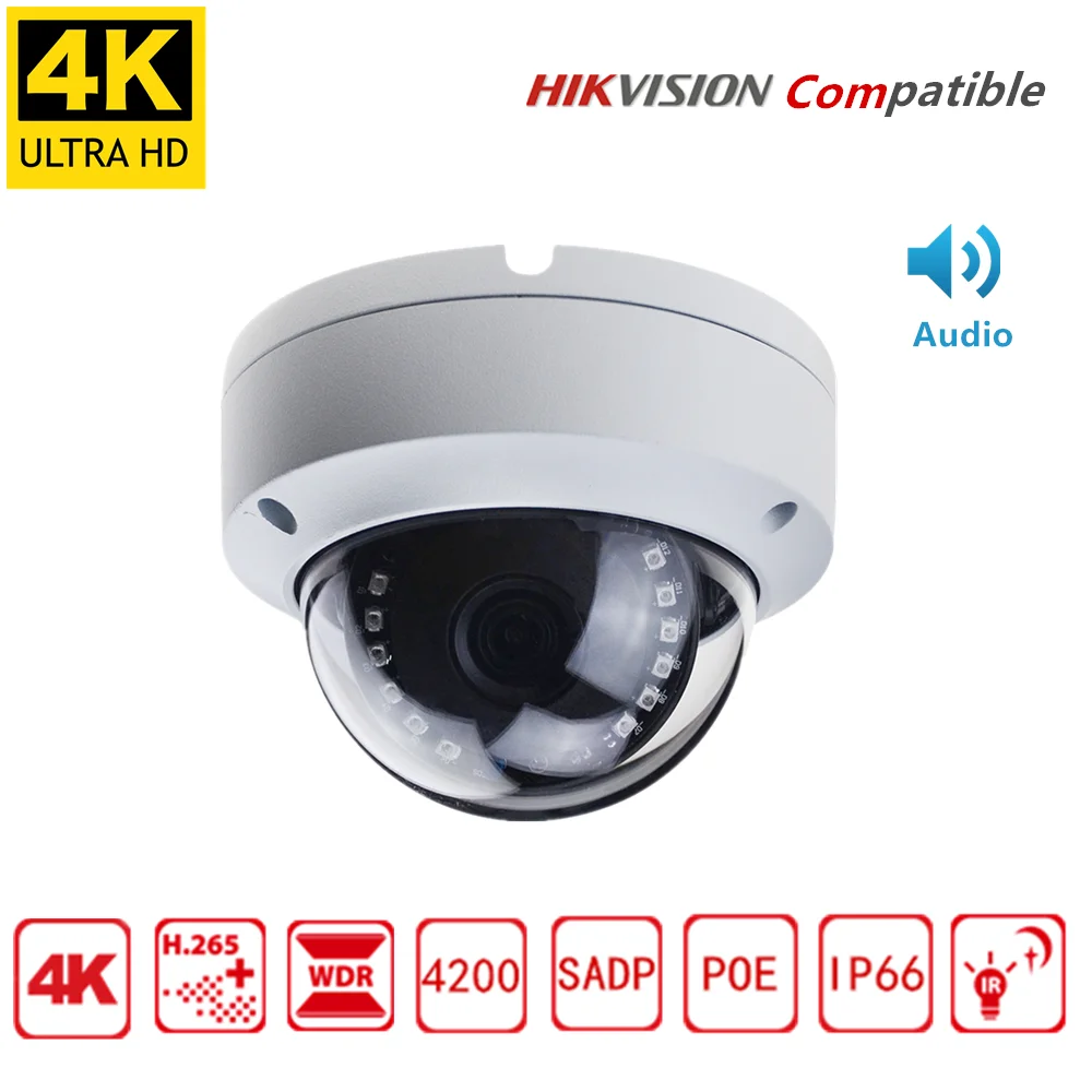 Купольная камера Hikvision совместимая с 4K 8 Мп аудио ИК IP IP66 антивандальная H.265 48 В POE