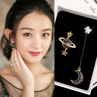 star moon stud earrings titanium stainless steel inlaid zircon asymmetric earrings rose gold color trendy fashion women jewelry