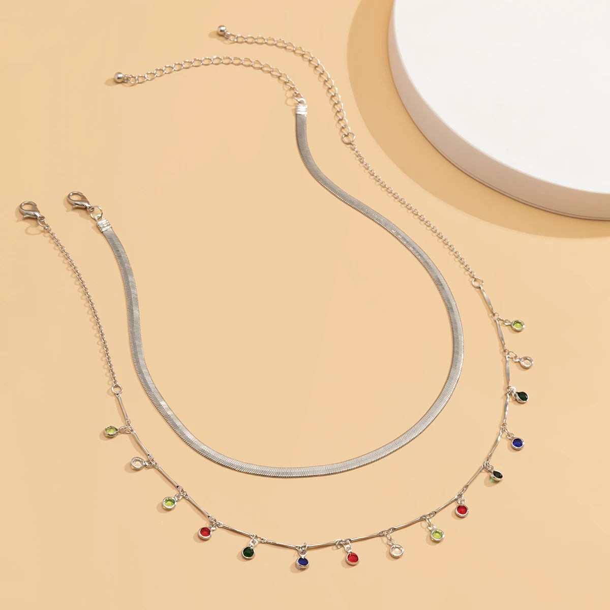 

PuRui Boho Colorful Crystal Pendant Necklace Women Layered Snake Chain Necklace on Neck Jewelry Fashion 2021 Choker Necklace Set