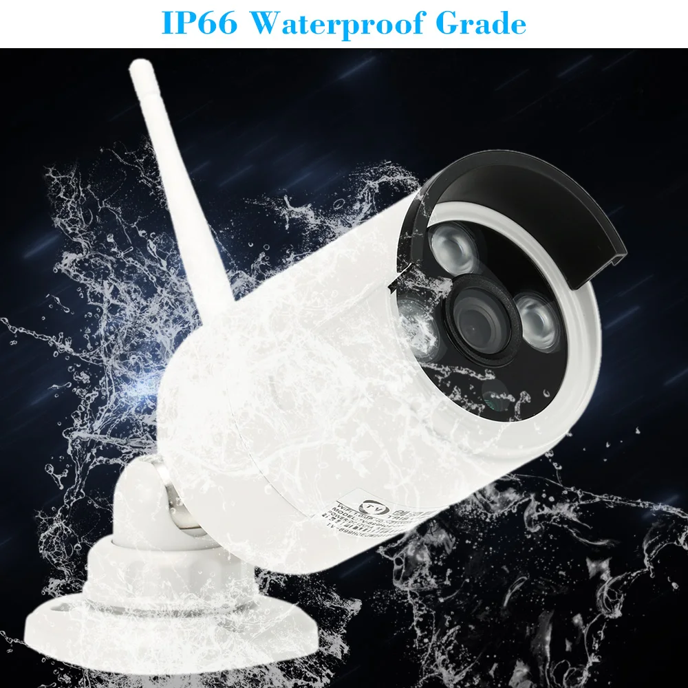 OWSOO 10.1’’ 4CH 720P HD WiFi NVR Kit with 4pcs 1.0MP Wireless Waterproof Outdoor Bullet IP Camera Support P2P Onvif IR-CUT |