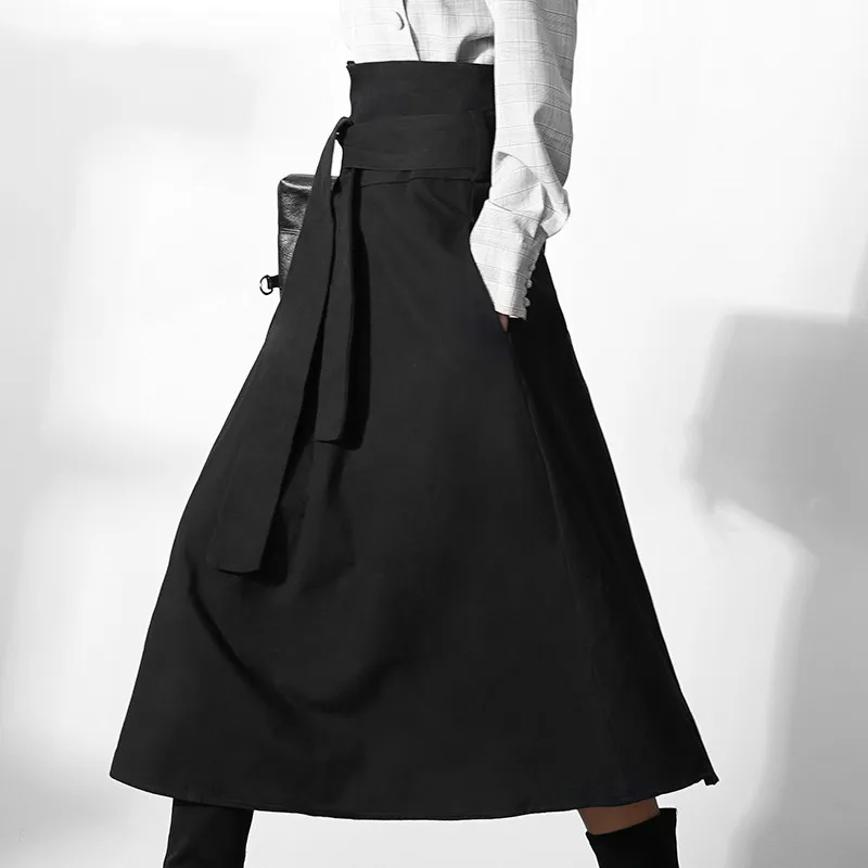 Женская юбка с поясом XUXI черная высоким дизайном в Южно Корейском стиле весна 2020