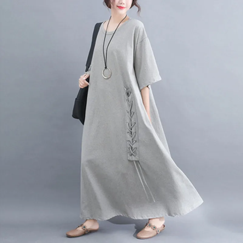 Черное серое хлопковое винтажное платье размера плюс женское повседневное