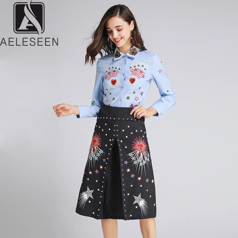 AELESEEN Ruway/офисный женский костюм двойка роскошная рубашка с бисером и воротником