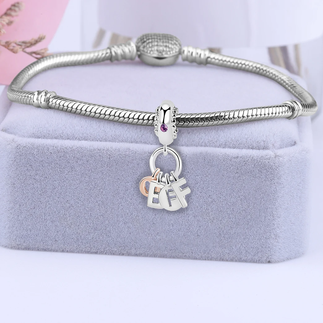 Подлинное 925 пробы серебряные шармы, бусины к подлинным браслетам Pandora, лучшие друзья навсегда кулон Шарм Для женщин, сделай сам, ювелирное изделие