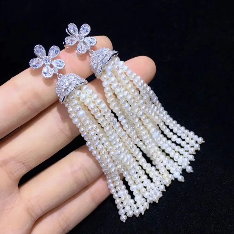 

Hot sell natural white freshwater cultured pearl earrings micro inlay zircon accessories earrings fine jewelry