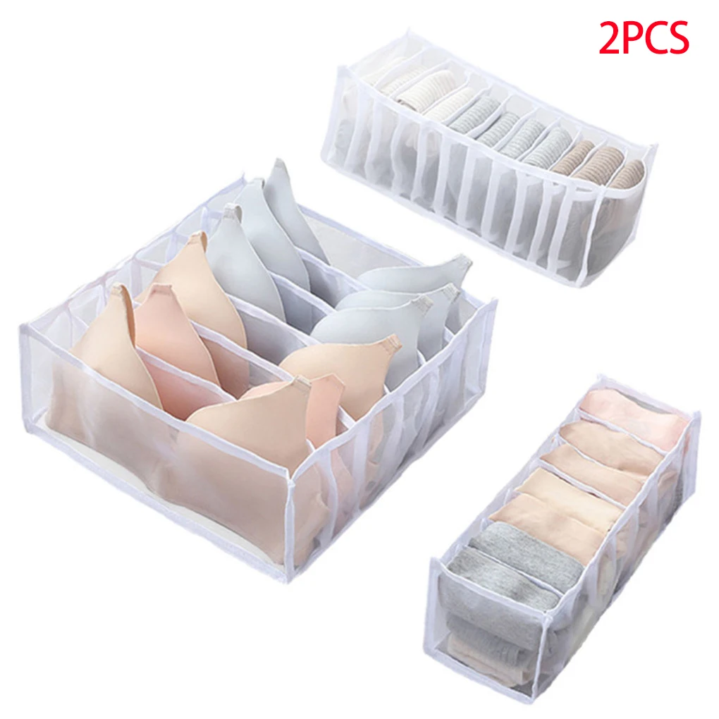 

2 Pieces Underwear Storage Box Resuable Clothes Organizer Basket Flodable Drawer Divided Portable Container, 3 Sets, White