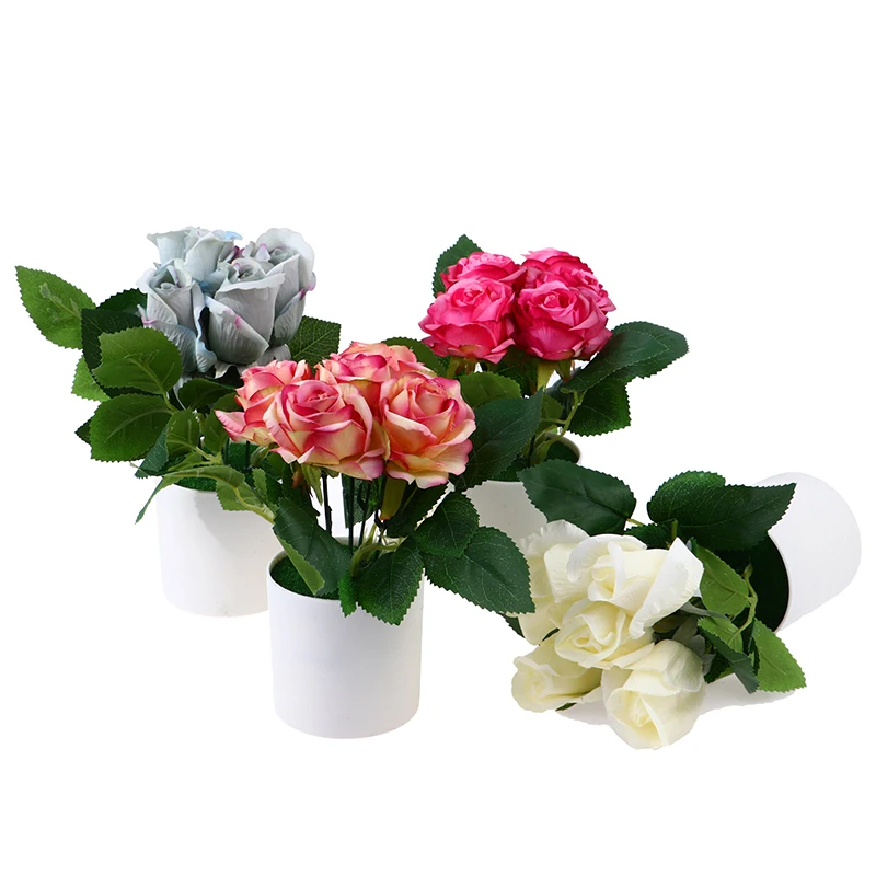 

Mini Nordic Artificial Flowers And Green Plants Rose Potted Decorations Wedding Home Table Decoration Fake Flowers