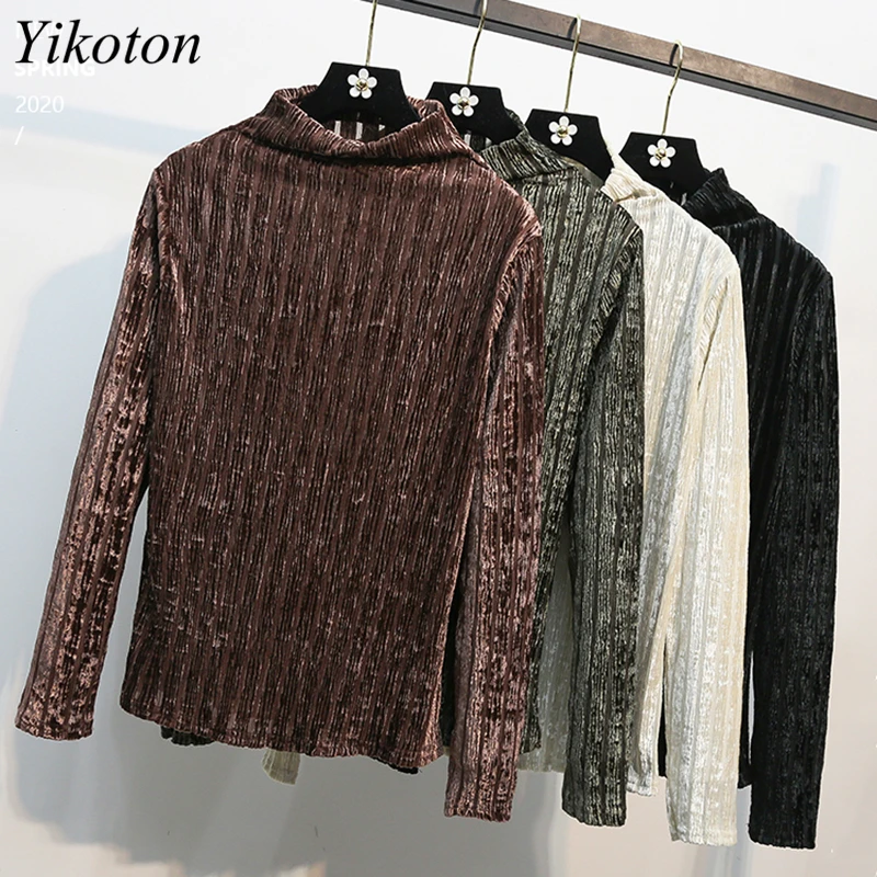 

Зимняя плотная теплая однотонная Базовая футболка, новинка 2022, Женский Топ, бархатная водолазка, топы, модная базовая Мягкая футболка с длин...