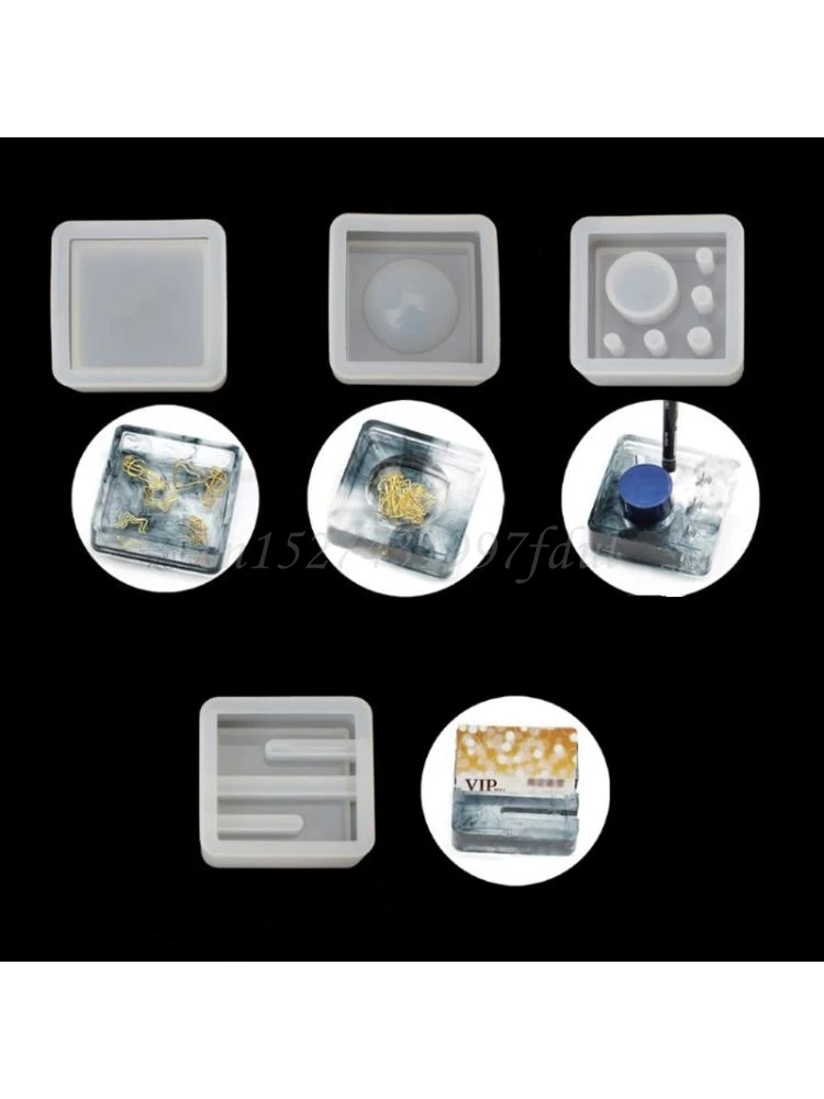 

4Pcs Silicone Mold Card Storage Pen Holder Pencil Holder Epoxy Resin Casting Mold Office Desk Ornaments Handmade Craft