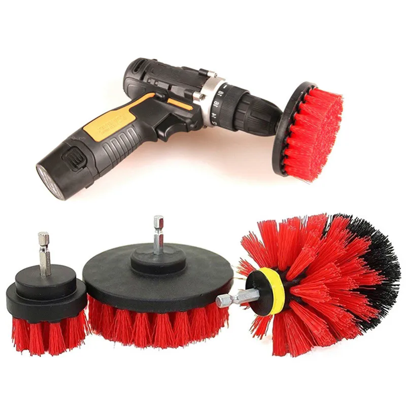 

3pcs Red Power Scrub Brush Power Scrubber Brush Set Bathroom Drill for Cordless Drill Attachment Kit Car Interiors Cleaning tool