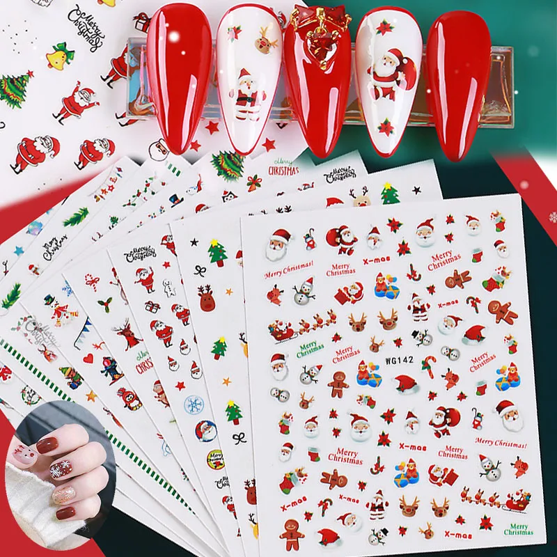 

3D Winter Christmas Nail Stickers Santa Claus Snowflake Nail Art Sticker Nail Designs Elk Snowman Xmas Gel Decals Manicure Decor
