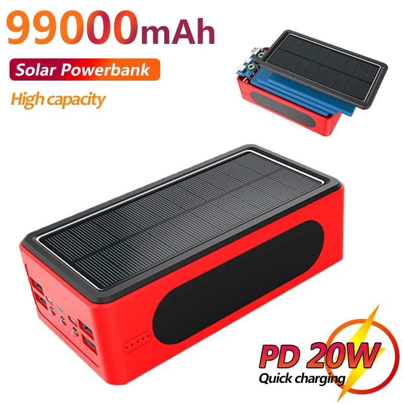 

Large Capacity 99000mAh Solar Power Bank Portable External Battery Fast Charging with LED 4USB for Travel, Climbing, Outdoor