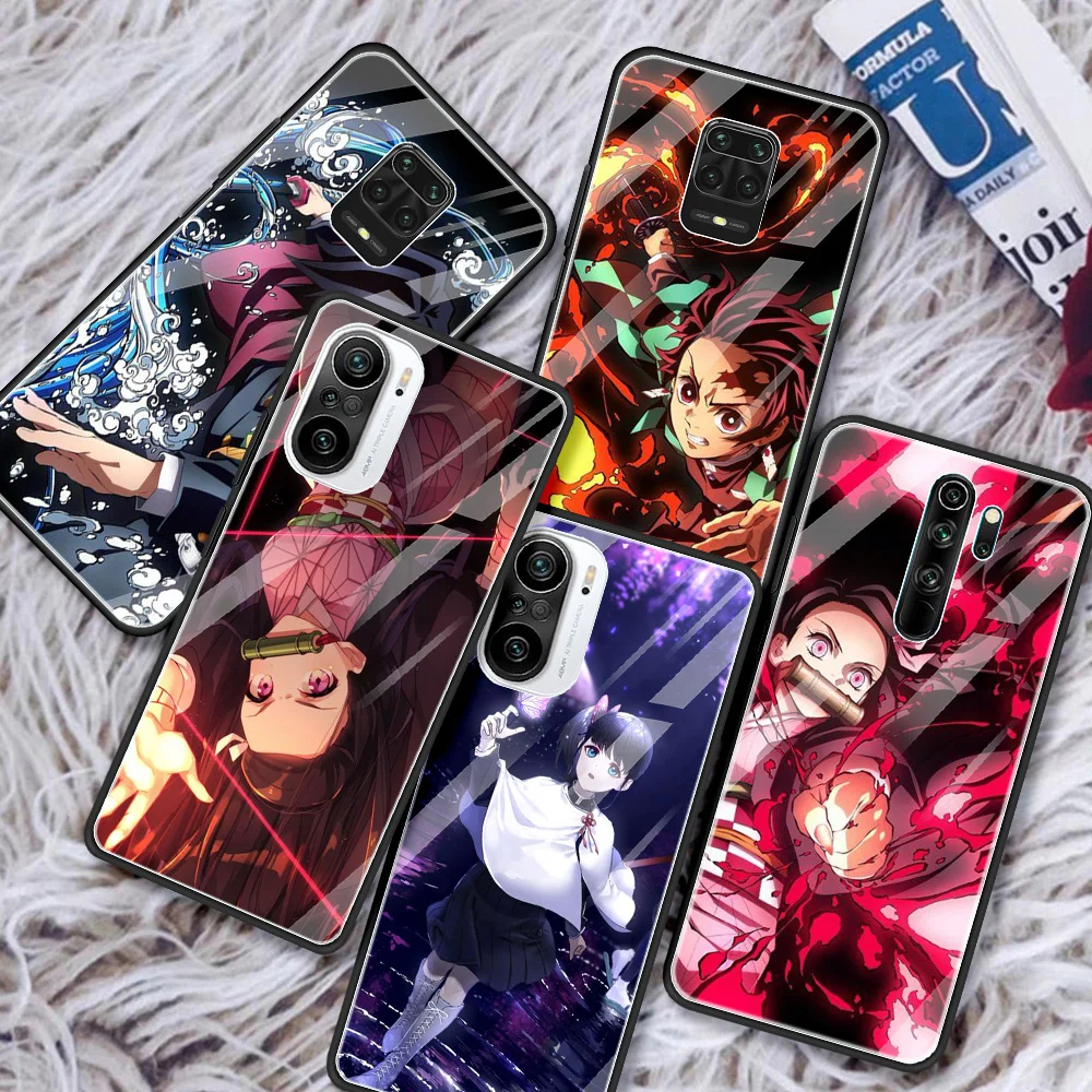

Glass Case For Redmi Note 10 9 9T 9S 8 8T 7 9A 8A K30 K40 Pro Max 5G Silicone Shell Black Cover Demon Slayer Kimetsu No Yaiba