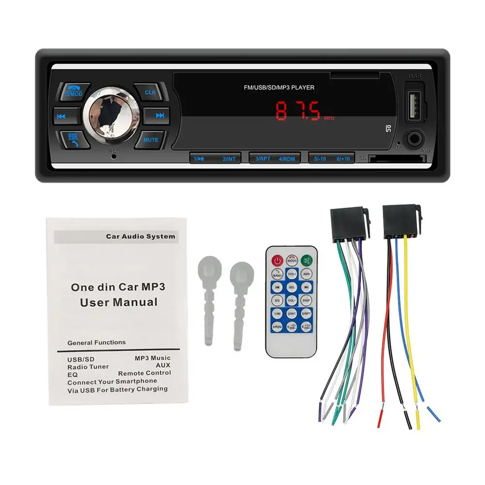 

Автомобильный радиоприемник, цифровой MP3-плеер с поддержкой Bluetooth, Типоразмер 1DIN, 45Wx4, FM-радио, USB/SD, вход AUX