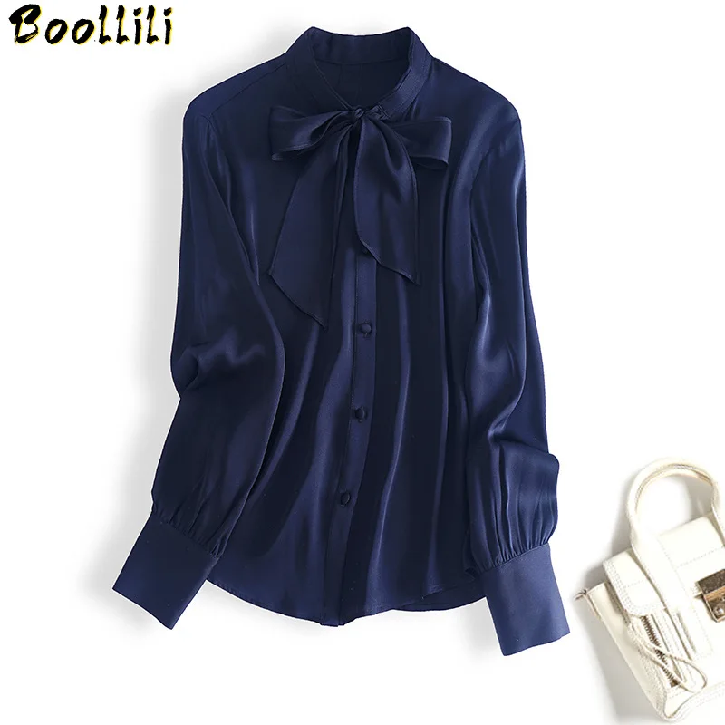 Boollili Real Silk Shirt Womens Tops and Blouses Vintage Blouse Spring Autumn Korean Office Lady Clothing Blusas 2020
