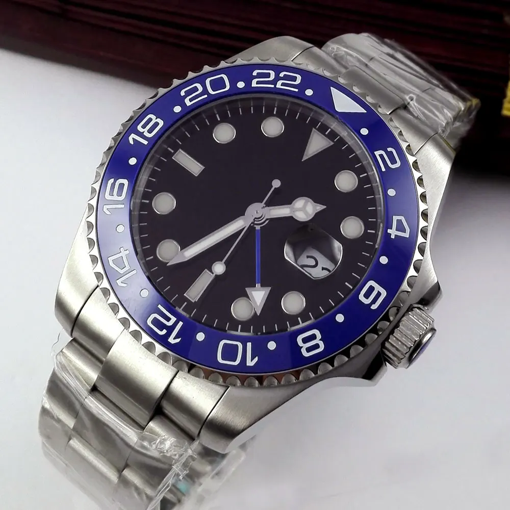 

40mm Black Sterile Dial Sapphire Glass Date GMT Ceramic Bezel Luminous Marks Automatic Movement Mens Watch