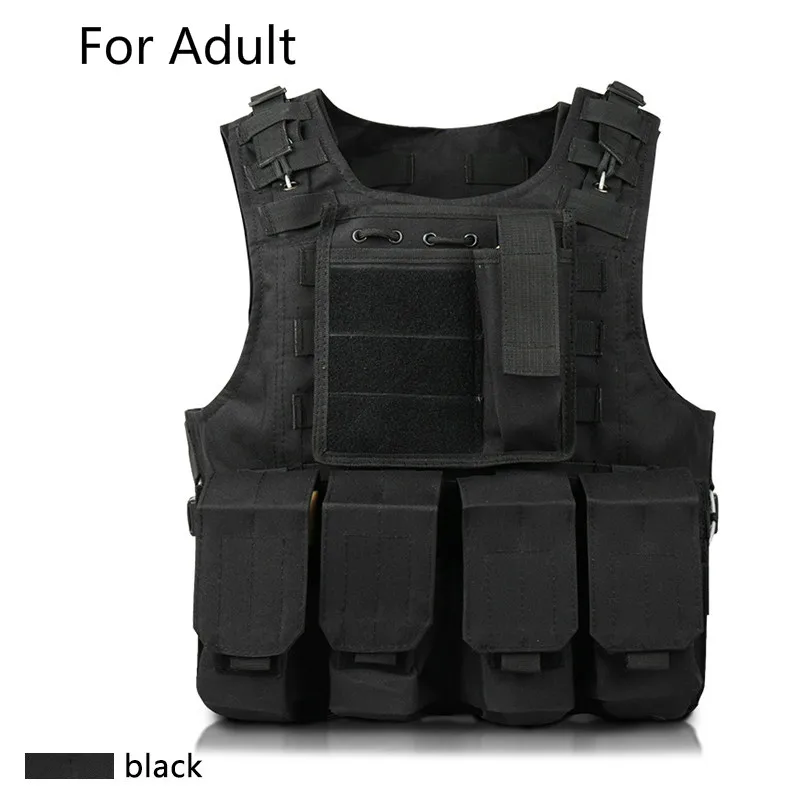 Adult Black Военный тактический жилет 600D Molle, боевой штурмовой жилет для мужчин и детей, тактический жилет для страйкбола, верхняя одежда, Охотничий Жилет - Цвет: Adult Black