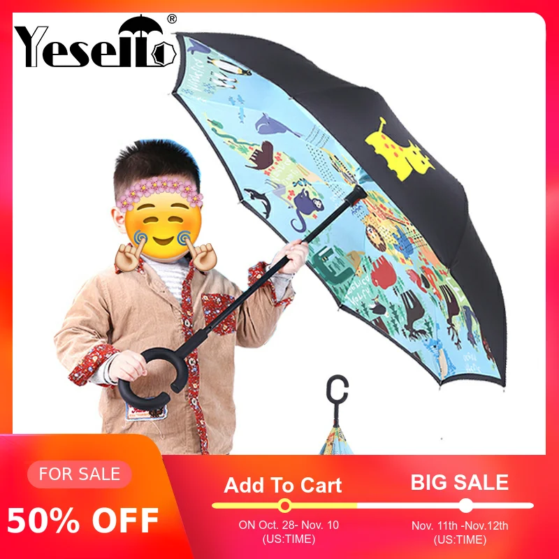 Складной зонт Yesello детский двухслойный перевернутый ветрозащитный Зонт от дождя